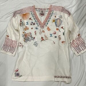 Johnny Was White Embroidered Blouse